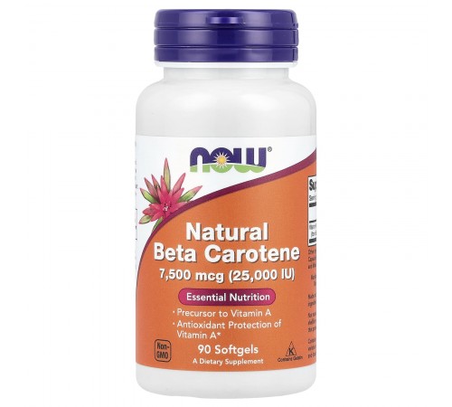 Натуральний Бета Каротин, Natural Beta Carotene, Now Foods, 7500 мкг, 90 капсул Натуральний Бета Каротин, Natural Beta Carotene, Now Foods, 7500 мкг, 90 капсул