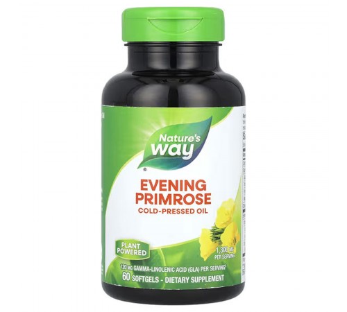Масло примулы вечерней, Evening Primrose, Nature's Way, максимальная сила, 1300 мг, 60 гелевых капсул