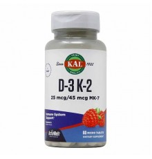 Витамины Д-3 и К-2, D-3, K-2, KAL, 25 мкг, 60 таблеток (Малина)