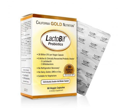 Пробіотик, LactoBif Probiotics, California Gold Nutrition, 30 млд, 60 капсул