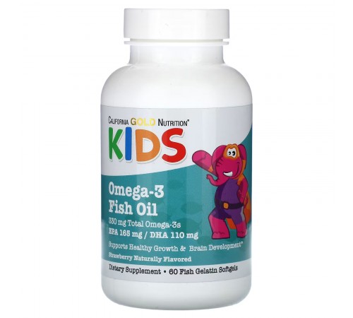 Омега 3 для детей, Omega-3 Fish oil, California Gold Nutririon, 60 капсул (клубника)