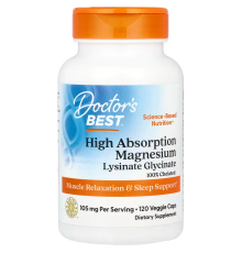 Магній хелат лізінат-гліцинат, Magnesium, Lysinate Glycinate Chelated, Doctor's Best, 105 мг 120 кап