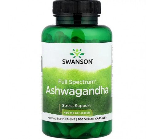 Ашваганда, Full Spectrum Ashwagandha, Swanson, 450 мг, 100 капсул