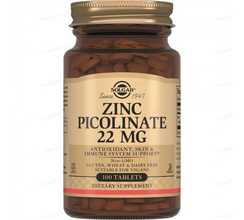 Цинк пиколинат, Zinc Picolinate, Solgar, 22 мг, 100 таблеток