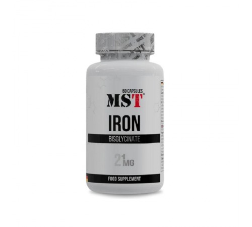 Залізо бісгліцинат, Iron Bisglycinate, MST, 21 мг, 60 капсул