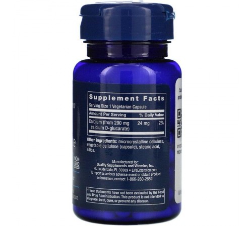 Кальций Д-глюкарат, Calcium D-Glucarate, Life Extension, 200 мг, 60 капсул Кальций Д-глюкарат, Calcium D-Glucarate, Life Extension, 200 мг, 60 капсул