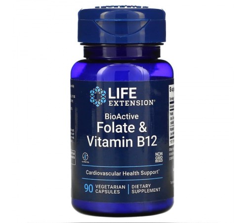 Фолиевая кислота и В12, Folate & Vitamin B12, Life Extension, 90 капсул