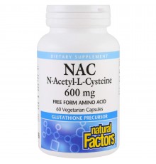 N-ацетилцистеин, NAC, Natural Factors, 600 мг, 60 капсул