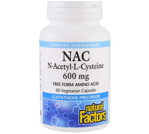 N-ацетилцистеин, NAC, Natural Factors, 600 мг, 60 капсул N-ацетилцистеин, NAC, Natural Factors, 600 мг, 60 капсул