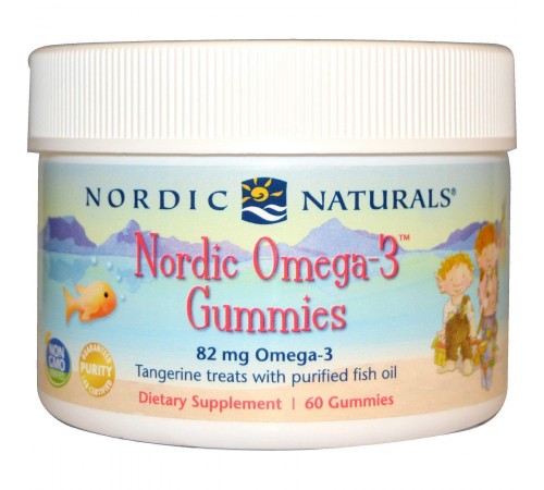 Рыбий жир для детей, Omega-3 Gummies, Nordic Naturals, 60 желе (Мандарин)