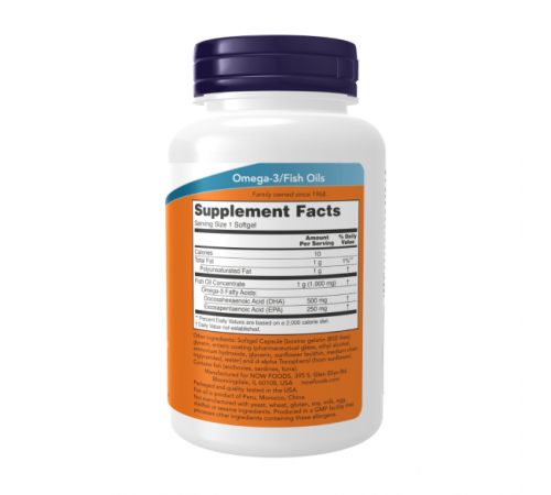 Рыбий жир, DHA-500 Fish Oil, Now Foods, 500/250, 90 капсул Рыбий жир, DHA-500 Fish Oil, Now Foods, 500/250, 90 капсул