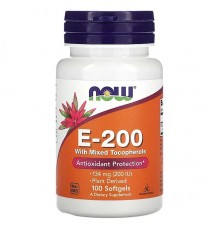 Вітамін Е зі змішаними токоферолами, E-200 with Mixed Tocopherols, NOW Foods, 200 МО, 100 капсул