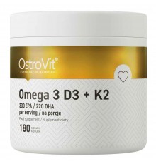 Омега 3 з вітамінами Д3+К2, Omega 3, D3+K2, OstroVit, 180 капсул