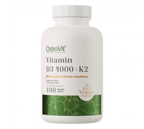 Витамин Д3+ К2, Vitamins D3+K2 MK-7, OstroVit, 4000 МЕ, 100 таблеток