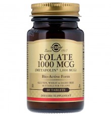 Фолат, Folate,(Metafoline 1,000 mcg) Solgar, 1000 мкг, 60 таблеток