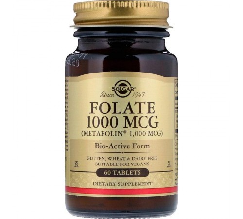 Фолат, Folate (Metafoline 1000 mcg) Solgar, 1000 мкг, 60 таблеток
