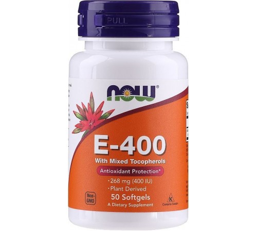 Витамин Е-400 Смесь токоферолов, Mixed Tocopherols E-400, Now Foods, 268 мг, 50 капсул