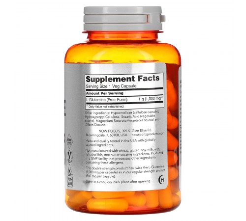 L-глутамин, L-Glutamine, Now Foods, 1000 мг, 120 капсул