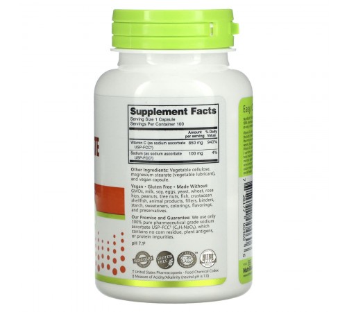Аскорбат Натрия, Sodium Ascorbate, NutriBiotic, 100 капсул Аскорбат Натрия, Sodium Ascorbate, NutriBiotic, 100 капсул