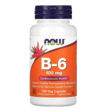 Витамин B6, Vitamin B-6, Now Foods, 100 мг, 100 вег. капсул