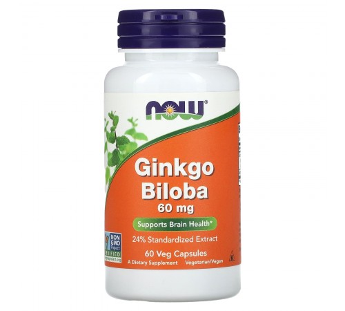 Гинкго билоба, Ginkgo Biloba, Now Foods, 60 мг, 60 капсул
