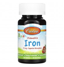 Залізо для дітей, Iron Kids, Carlson Labs, 15 мг, 30 таблеток (полуниця)