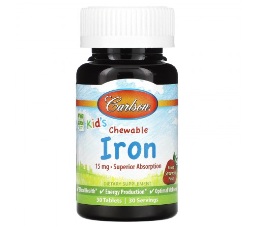 Железо для детей, Iron Kids, Carlson Labs, 15 мг, 30 таблеток (Клубника) Железо для детей, Iron Kids, Carlson Labs, 15 мг, 30 таблеток (Клубника)