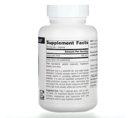 Альфа-липоевая кислота, Source Naturals, Alpha Lipoic Acid, 600 мг, 60 капсул Альфа-липоевая кислота, Source Naturals, Alpha Lipoic Acid, 600 мг, 60 капсул