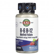 Вітаміни B6, B12 та фолієва кислота, KAL, 60 таблеток (смак ягід)