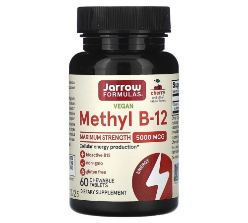 Метил B12, Methyl B-12, Jarrow Formulas, 5000 мкг, 60 жевательных таблеток (Вишня)
