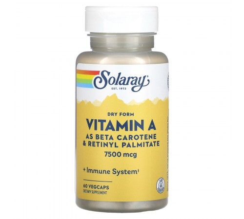 Витамин А (сухая форма), Vitamin A Dry Form, Solaray, 7500 мкг, 60 капсул Витамин А (сухая форма), Vitamin A Dry Form, Solaray, 7500 мкг, 60 капсул