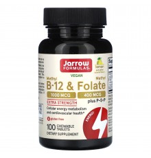 Метилфолат и метил B-12, Methyl Folate & Methyl B12, Jarrow Formulas, 1000/400 мкг, 100 жев. табл.