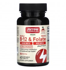 Метилфолат і метил B-12, Methyl Folate & Methyl B12  , Jarrow Formulas, 5000/800 мкг, 60 жув. табл.