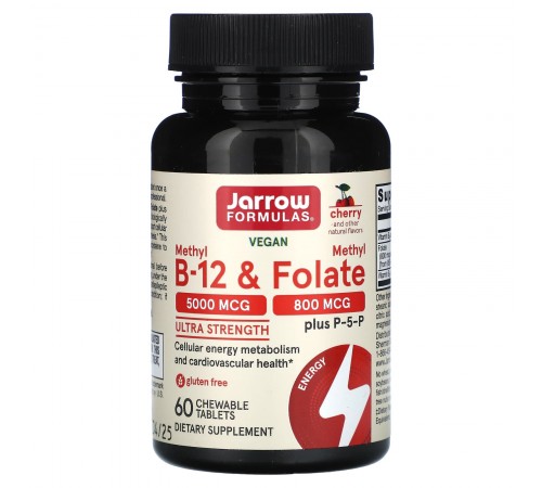 Метилфолат и метил B-12, Methyl Folate & Methyl B12, Jarrow Formulas, 5000/800 мкг, 60 жев. таблеток