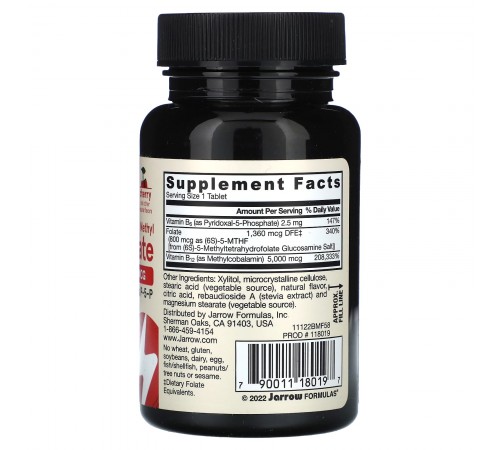 Метилфолат и метил B-12, Methyl Folate & Methyl B12, Jarrow Formulas, 5000/800 мкг, 60 жев. таблеток