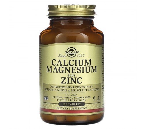 Кальций, магний, цинк, Calcium Magnesium Plus Zinc, Solgar, 100 таблеток