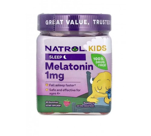 Мелатонин детский, Melatonin kids, Natrol, 1мг, 60 желеек, Ягоды Мелатонин детский, Melatonin kids, Natrol, 1мг, 60 желеек, Ягоды