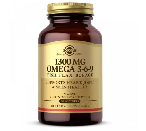 Риб'ячий жир, Омега 3 6 9 (Omega 3-6-9), Solgar, 1300 мг, 60 капсул