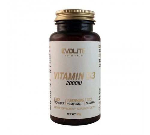 Витамин Д3, Vitamin D3, Evolite Nutrition, 2000 МЕ, 120 капсул