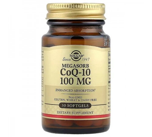 Коэнзим Q10 Мегасорб дополненнный (Megasorb CoQ-10), Solgar, 100 мг 30 капсул