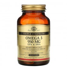 Риб'ячий жир, Омега-3 (Omega-3, EPA DHA), Solgar, потрійна сила, 950 мг, 50 капсул