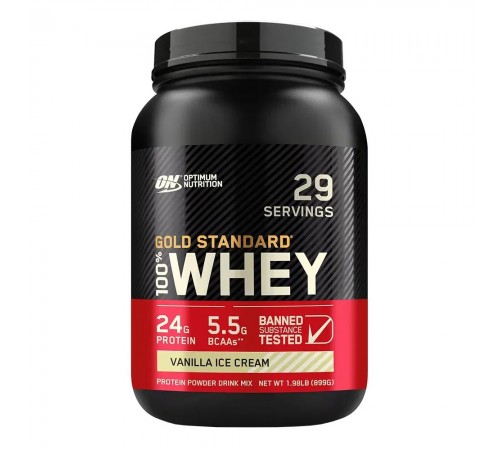 Сироватковий протеїн, 100% Whey Gold Standard, Optimum Nutrition, 909 грам (ванільне морозиво)