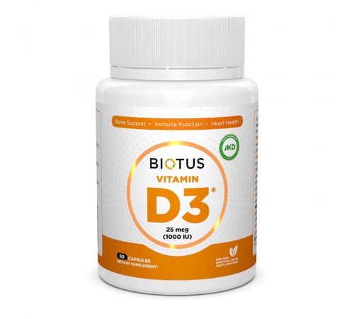 Вітамін Д3, Vitamin D3, Biotus, 1000 МО, 60 капсул Вітамін Д3, Vitamin D3, Biotus, 1000 МО, 60 капсул
