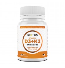 Вітамін D3+K2, Д3+К2, 5000 МО/50мкг, Biotus, 60 капсул