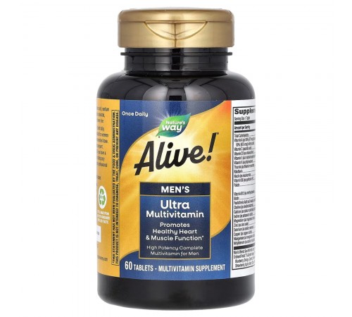 Мультивитамины для мужчин, Alive! Men's Multi-Vitamin, Nature's Way, 60 таблеток Мультивитамины для мужчин, Alive! Men's Multi-Vitamin, Nature's Way, 60 таблеток