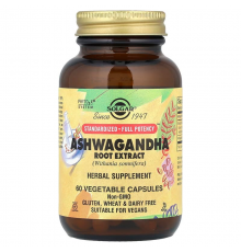 Ашваганда, екстракт кореня, Ashwagandha Root Extract, Solgar, 60 вег. капсул