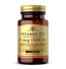 Вітамін Д3 (холекальциферол), Vitamin D3, Solgar, 1000 МО (25 мкг), 90 таблеток