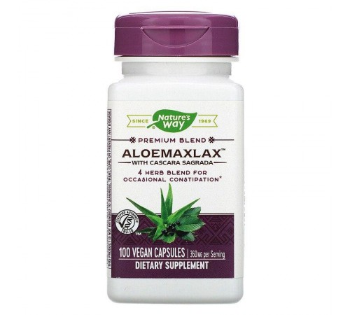 Каскара саграда из алоэ, AloeMaxLax, Nature's Way, 360 мг, 100 веганских капсул.