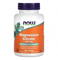 Магний Цитрат, Magnesium Citrate, NOW Foods, 200 мг, 100 таблеток