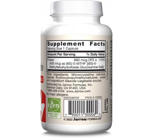 Метилфолат, Methyl Folate, Jarrow, 400 мкг,60 капсул
